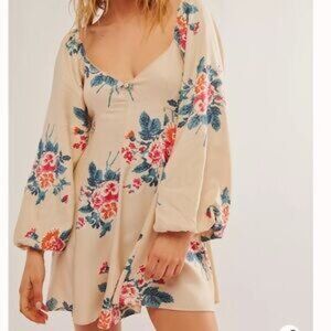 Free People Beige Floral Long Sleeve Dress
